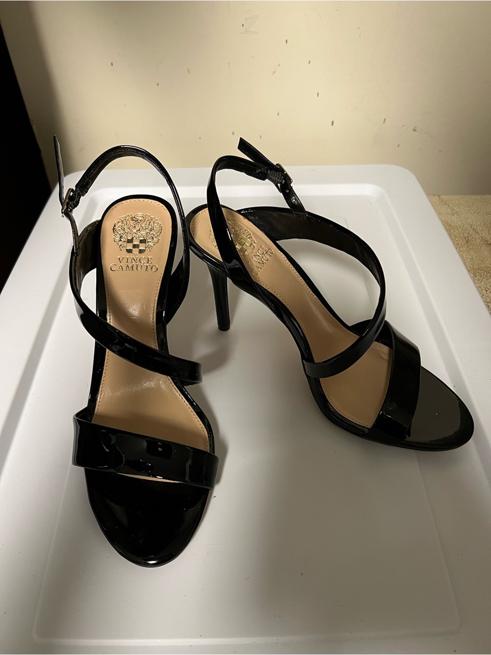 Vince Camuto Black Patent Strappy Stiletto Sandals